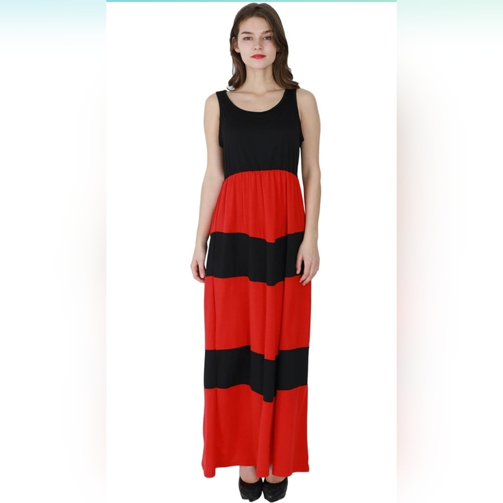 New Black and Red Striped Maxi Dress